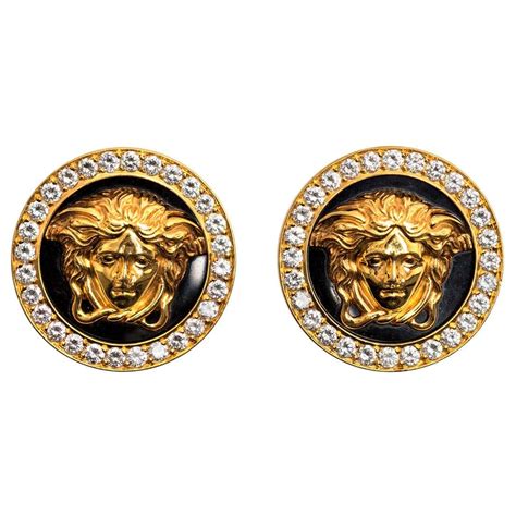 versace vintage gold earring clip on|Versace enamel earrings.